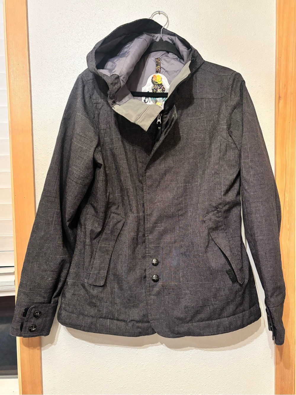 Burton Women's Hooded Insulated Ski Jacket - Charcoal Gray Plaid Large